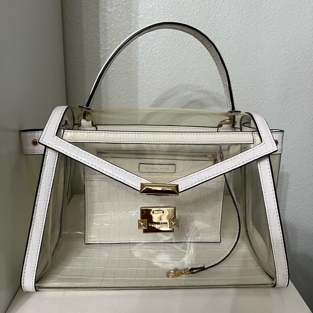 Michael Kors White Clear PVC Satchel with Gold Hardware